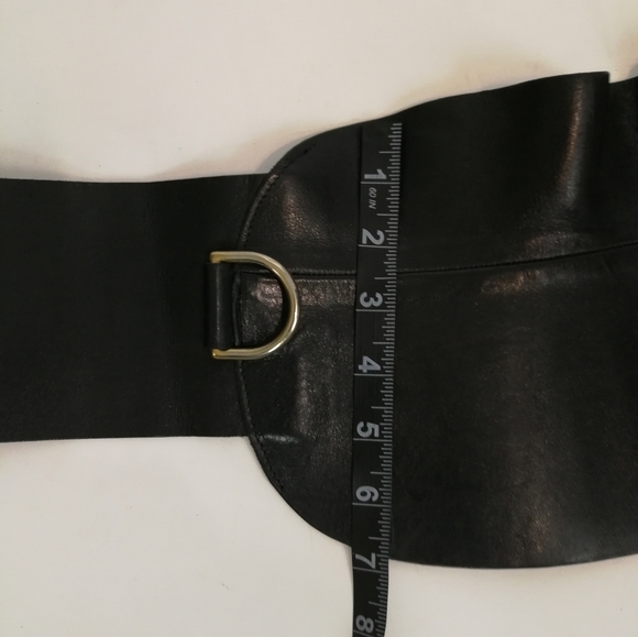 80S VTG black leather cinched waist adjustable statement belt - Picture 14 of 15